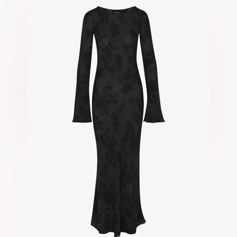 Midnight Rose silk bell sleeve bias maxi dress